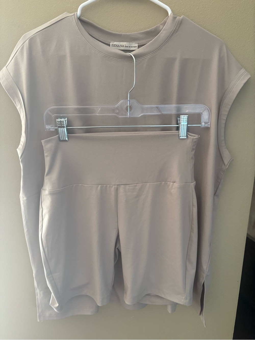 Zenana Taupe Sleeveless Top and High-Waist Bike Shorts Set